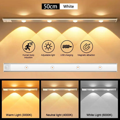 LED Cabinet Night Light Motion Sensor Wireless Under Cabinet Light Ultra Thin Rechargeable Closet Lamp Kitchen Bedroom Wardrobe Staircase Hallway Magnetic Stick On LED Bar Light USB Charging Indoor Lighting Home Decor Wholesale