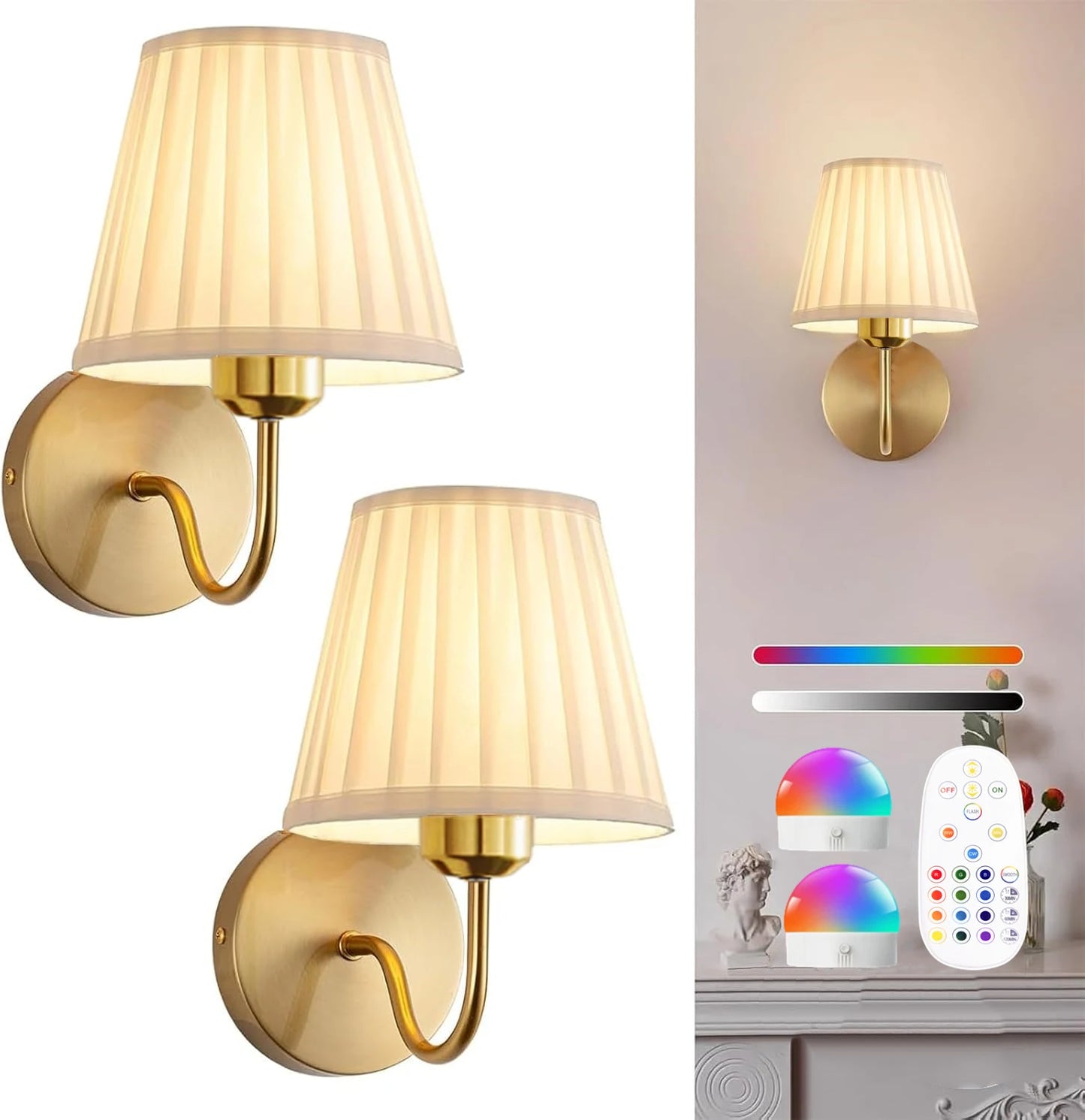 Battery Powered Wall Light Wireless Rechargeable LED Wall Lamp Remote Control Dimmable 15 Color RGB Timer Gold Sconce Living Room Bedroom Entryway Hallway Bedside Lamp Ambient Lighting Home Decor Modern Indoor Lighting Wholesale