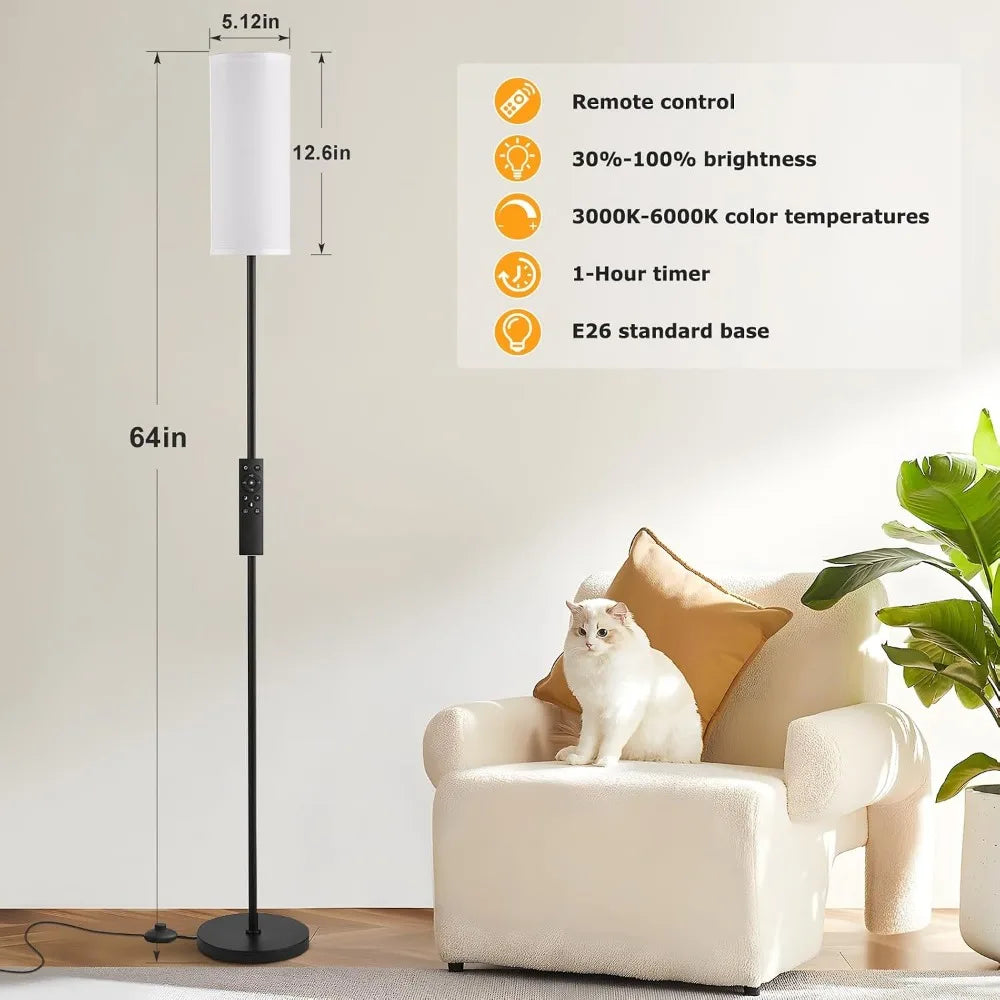 64 Inch Modern Floor Lamp Stepless Dimmable LED Standing Lamp Remote Control 9W Bulb Living Room Bedroom Office Reading Light Corner Lamp Home Decor Indoor Lighting Minimalist Contemporary Tall Standing Fixture Wholesale