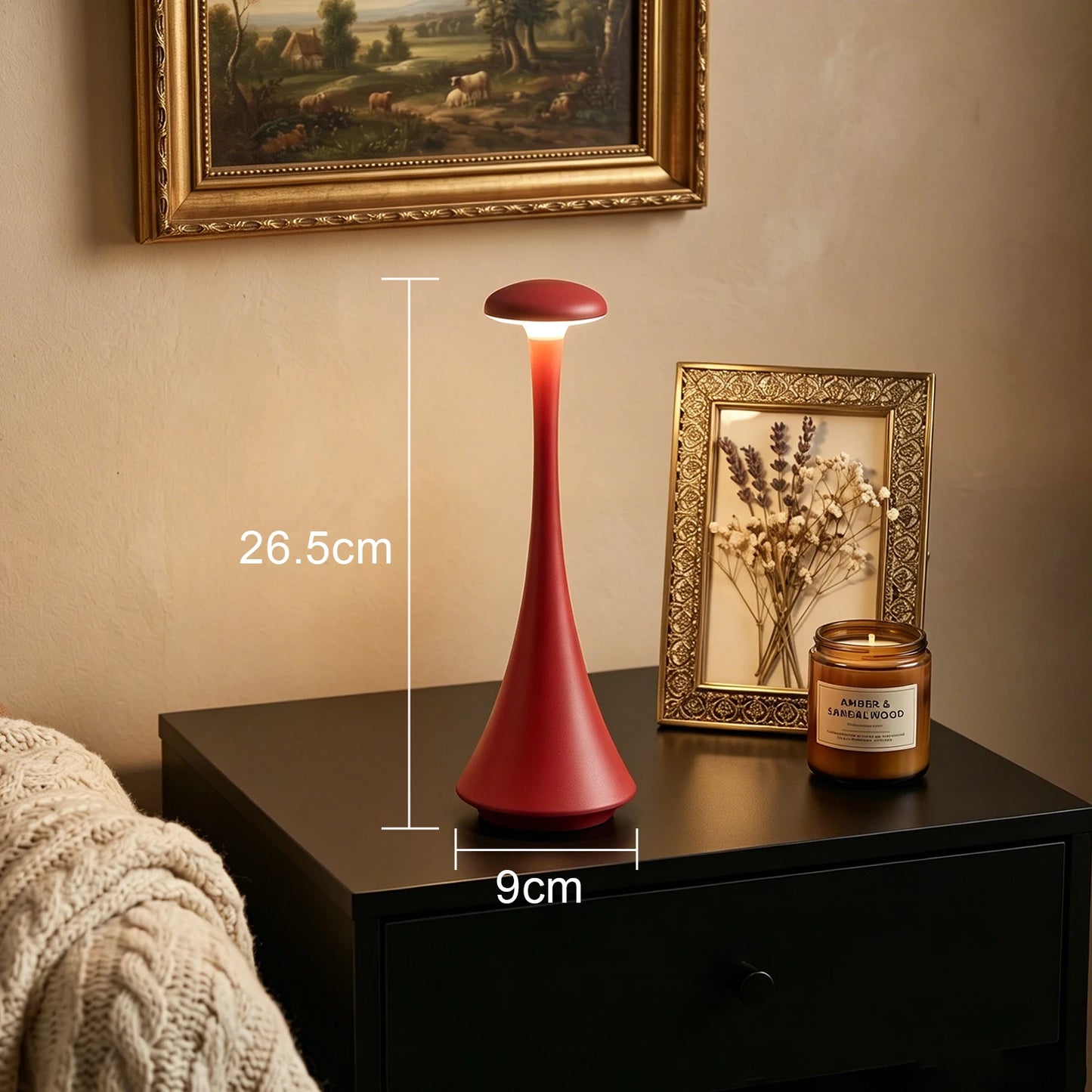 Mushroom Table Lamp Rechargeable Wireless Touch Lamp Creative Desk Lamp USB-C Desk Lamp Bedroom Atmosphere Light