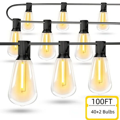 LED Outdoor String Lights ST38 Patio Lights , Outside Hanging Light Waterproof for Porch, Deck, Garden, Backyard, Balcony, 2700K