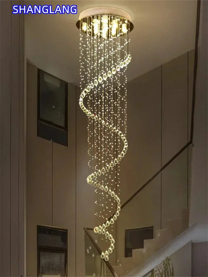 Modern Large K9 Crystal LED Chandelier Spiral Staircase Pendant Light Luxury Living Room High Ceiling Lamp Dining Room Bedroom Kitchen Hanging Fixture Villa Hotel Foyer Entryway Home Decor Indoor Lighting Designer Wholesale