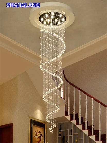 Modern Large K9 Crystal LED Chandelier Spiral Staircase Pendant Light Luxury Living Room High Ceiling Lamp Dining Room Bedroom Kitchen Hanging Fixture Villa Hotel Foyer Entryway Home Decor Indoor Lighting Designer Wholesale