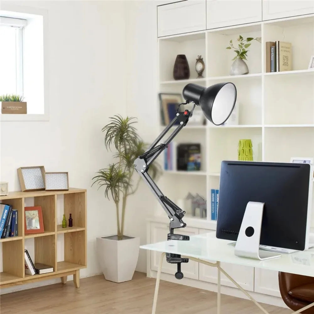 Swing Arm Clamp Lamp EU US Plug Desk Light Flexible E27 E26 Bulb 85-265V Office Studio Lighting for Study Bedside Bedroom