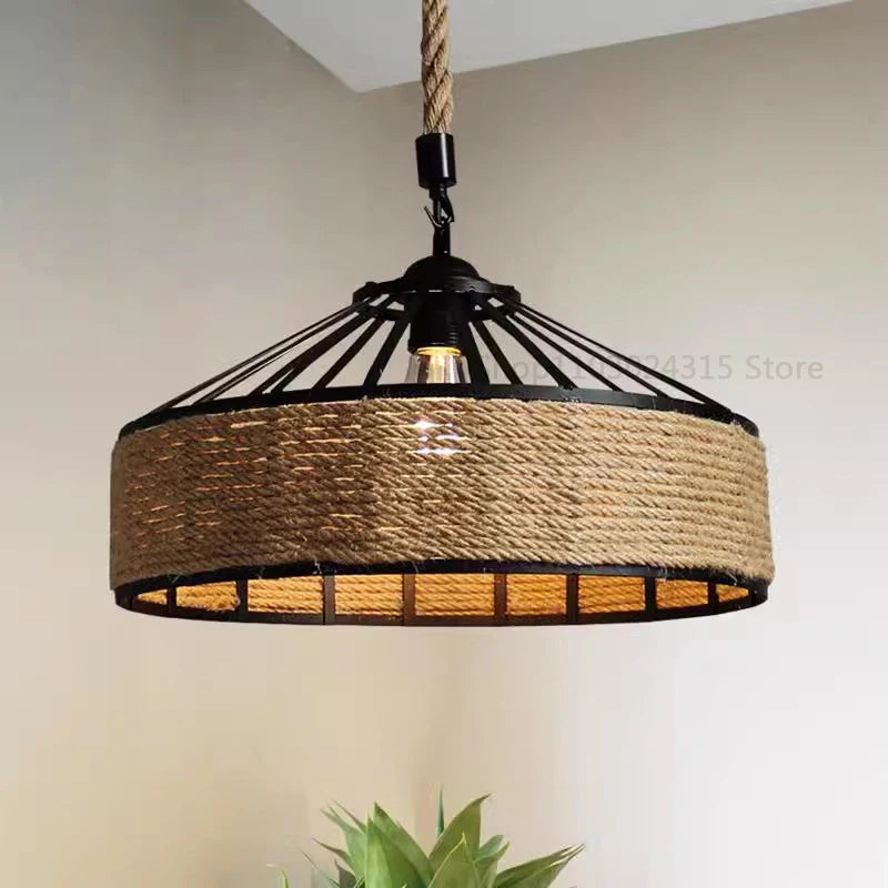 Classical Hemp Rope Pendant Lamp Retro Hanging Chandelier Industrial Iron Ceiling Light Dining Room Living Room Kitchen Cafe Bar Vintage Antique Lighting Fixture Rustic Farmhouse Home Decor E27 Bulb Decorative Indoor Lighting Wholesale