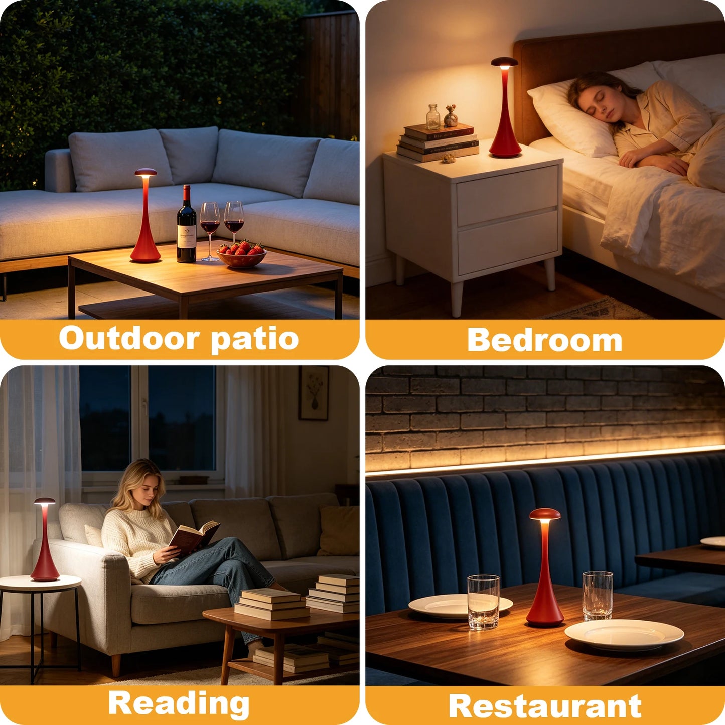 Mushroom Table Lamp Rechargeable Wireless Touch Lamp Creative Desk Lamp USB-C Desk Lamp Bedroom Atmosphere Light