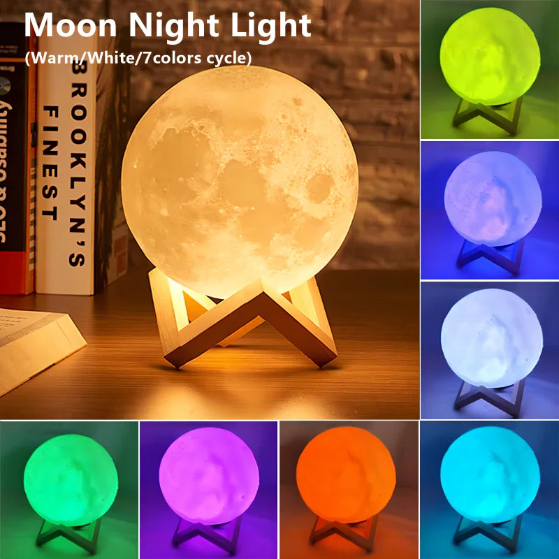 LED Moon Lamp Book Light Galaxy Night Light Luxury Bedroom Decor Lamp Bedside Table Desk Lamp Kids Girls Boys Children Gift Warm Light USB Rechargeable Home Indoor Lighting Romantic Starry Sky Moonlight Wholesale