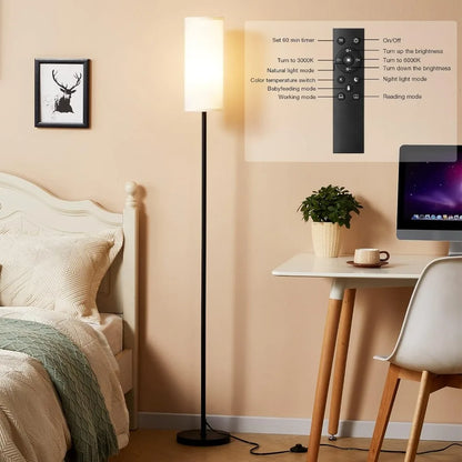 64 Inch Modern Floor Lamp Stepless Dimmable LED Standing Lamp Remote Control 9W Bulb Living Room Bedroom Office Reading Light Corner Lamp Home Decor Indoor Lighting Minimalist Contemporary Tall Standing Fixture Wholesale