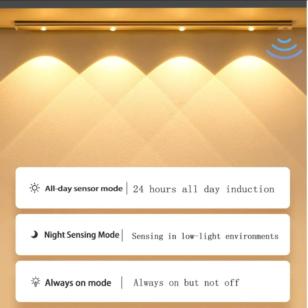 LED Cabinet Night Light Motion Sensor Wireless Under Cabinet Light Ultra Thin Rechargeable Closet Lamp Kitchen Bedroom Wardrobe Staircase Hallway Magnetic Stick On LED Bar Light USB Charging Indoor Lighting Home Decor Wholesale