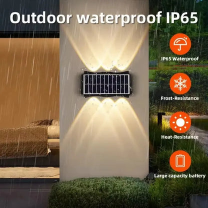 Luxury Outdoor Solar Wall Lamp Waterproof LED Up Down Light Solar Powered Garden Balcony Patio Porch Fence Yard Landscape Wall Sconce Exterior Decorative Lighting Dusk to Dawn Wireless IP65 Modern Home Outdoor Lamp Wholesale OEM Supplier
