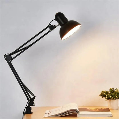 Swing Arm Clamp Lamp EU US Plug Desk Light Flexible E27 E26 Bulb 85-265V Office Studio Lighting for Study Bedside Bedroom